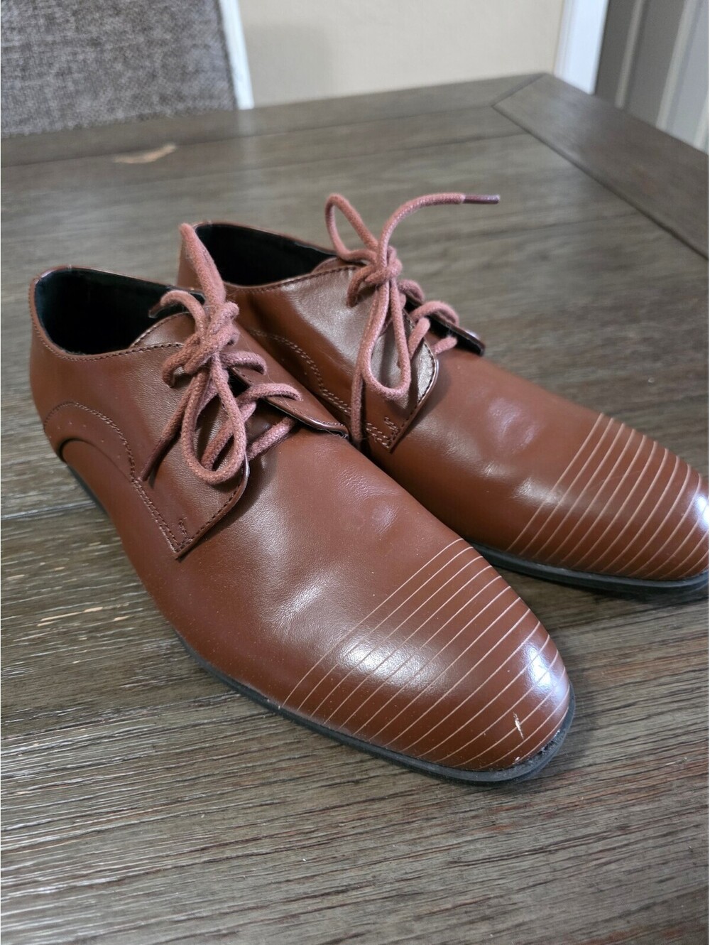 Kenneth Cole Straight Line Cognac Brown Leather Derby/Oxford Dress Shoe Size 5